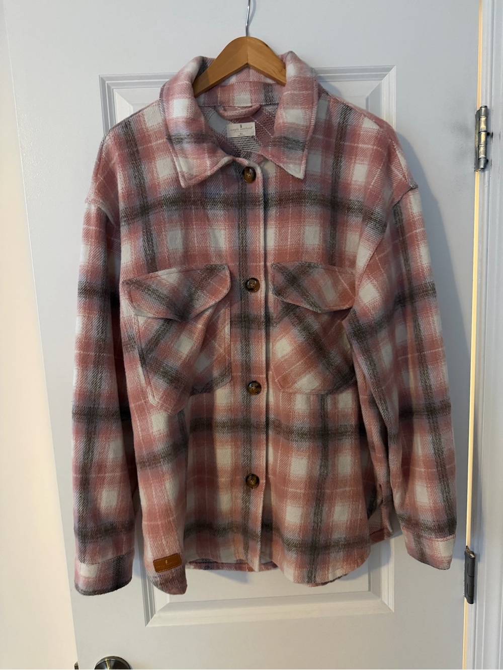 Simply Southern  Pink Plaid Button-Up Shacket